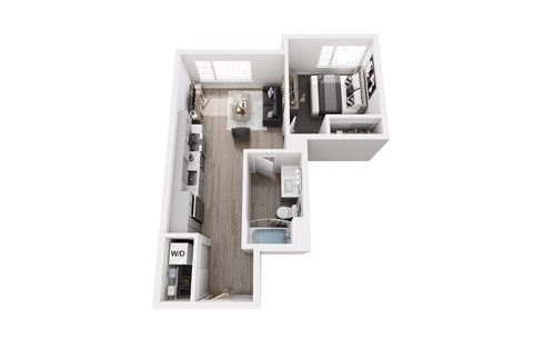 Floor plan for 1 bed, 1 bath, 568 sqft